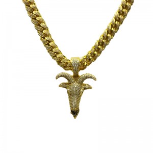 Zircon solid deer head hip hop Necklace