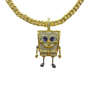 Fashion Cartoon SpongeBob SquarePants Inlaid Zircon Pendant Hip Hop Street Trend Necklace